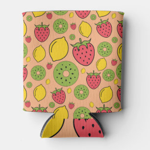 Porta-lata Papel de parede frutado: morangos, limões, kiwis.