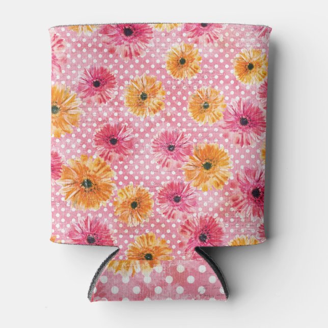 Porta-lata Papel vítreo, flores gerbera aquarela. (Frente)