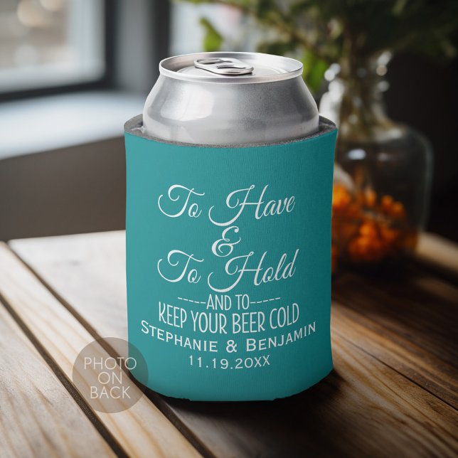 Porta-lata Para comer e segurar e manter sua cerveja gelada C (Personalized Can Cooler for wedding or anniversary party)