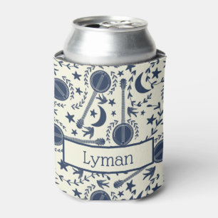 Porta-lata Para Jogadores de Banjo Padrão de Arte Folk Azul 