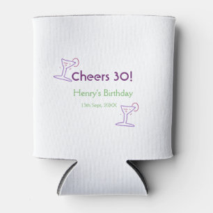 Porta-lata parabéns 30º aniversário nome vinho roxo vidro ver