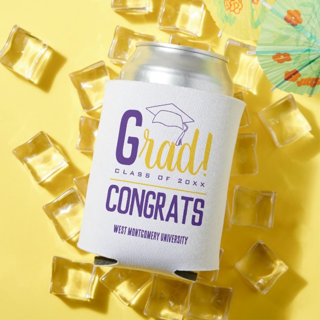 Porta-lata Parabéns Boné Formando Amarelo Roxo (Verão in situ)