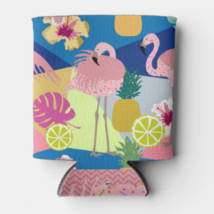 Porta-lata Paraíso Tropical: Flamingos Abacaxi Escuro