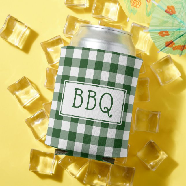 Porta-lata Partido Clássico de CHURRASCO Branco Gingham Verde (Verão in situ)