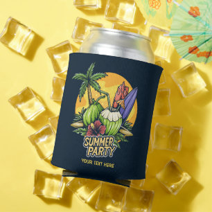 Porta-lata Partido de Verão Tropical de Texto Personalizado