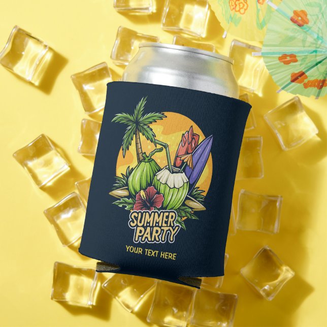 Porta-lata Partido de Verão Tropical de Texto Personalizado (Verão in situ)