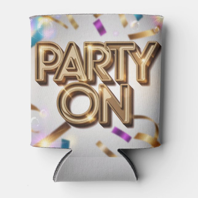 Porta-lata Party On Gold Text Streamers (Frente)