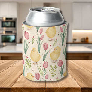 Porta-lata Páscoa Vintage Fofa Galinhas Amarelas Tulipas Verm