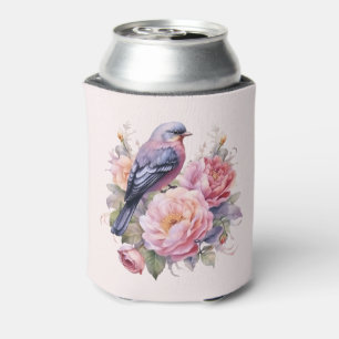 Porta-lata Pássaro Cantando sobre Peônias Rosas