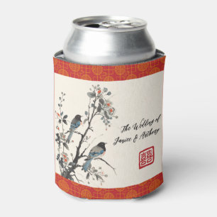 Porta-lata Pássaro de flor vermelha casamento chinês oriental