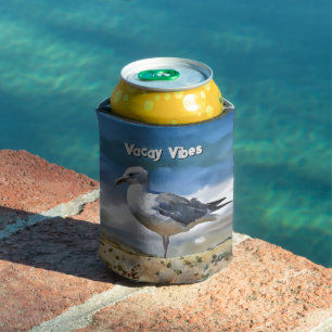 Porta-lata Pássaro de Seagull descendo na lata de praia