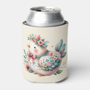 Porta-lata Pássaro Folclórico Floral com Charme Boho Pastel