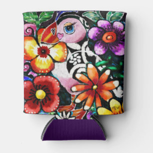 Porta-lata Passaro Puffin Abstrato Caprichoso em Flores