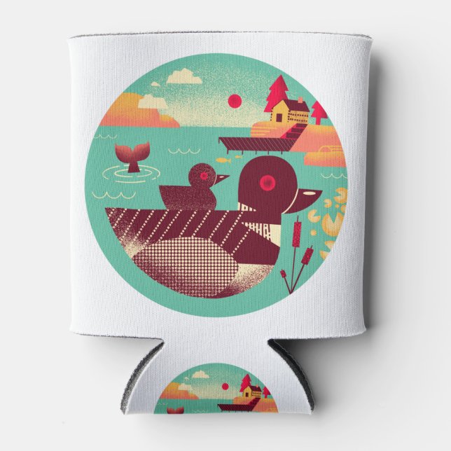 Porta-lata Pássaro Retro Leon nos anos 50 em um lago (Frente)