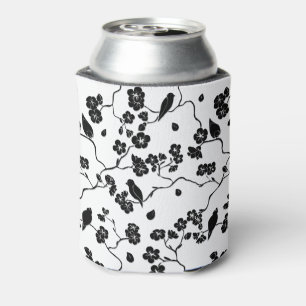 Porta-lata Pássaros com padrão preto e branco em flores de ce