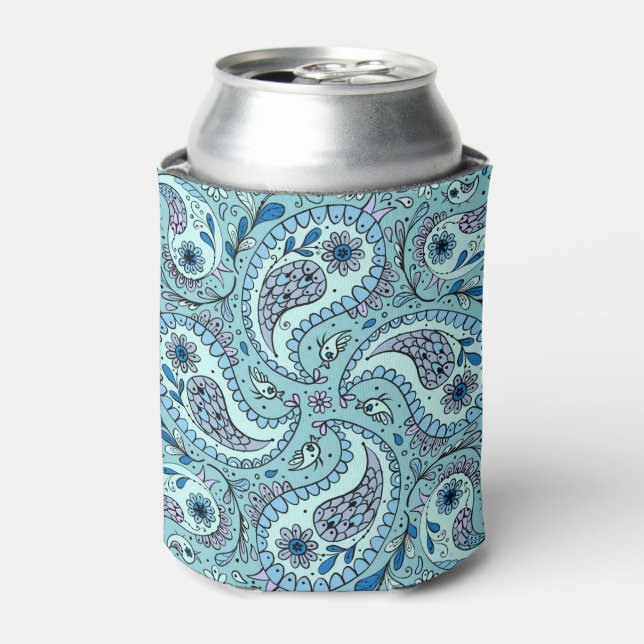 Porta-lata Pássaros da Paisley em azul-bebê (Can Front)