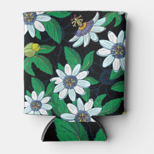 Porta-lata Passionflower Black Background Floral Sem Costura