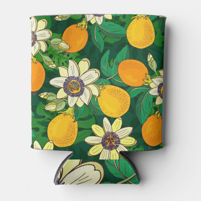 Porta-lata Passionflower Bloom: Imagem Preta De Fundo. (Frente)