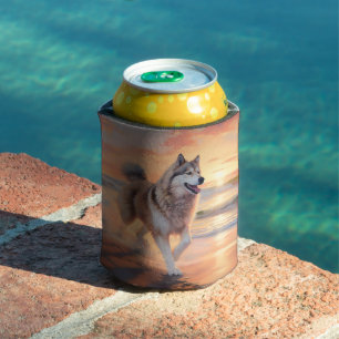 Porta-lata Patas de Areia Malamute do Alasca no pôr do sol da