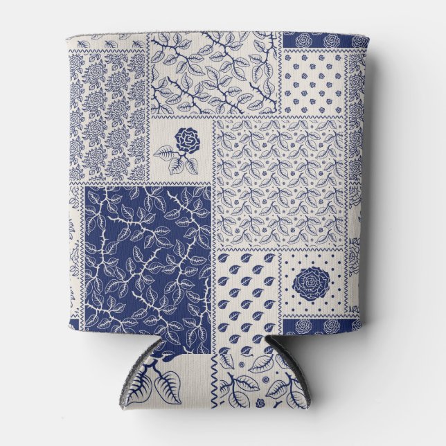Porta-lata Patchwork Floral do Indigo Blue Beige (Frente)