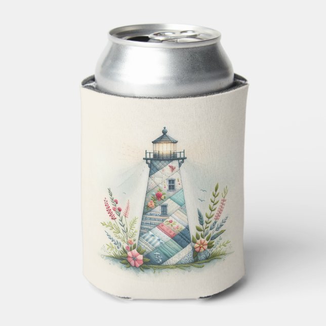 Porta-lata Patchwork Lighthouse Coastal Floral Scene (Can Front)