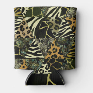 Porta-lata Patchwork Safari: Watercolor Animal Print.