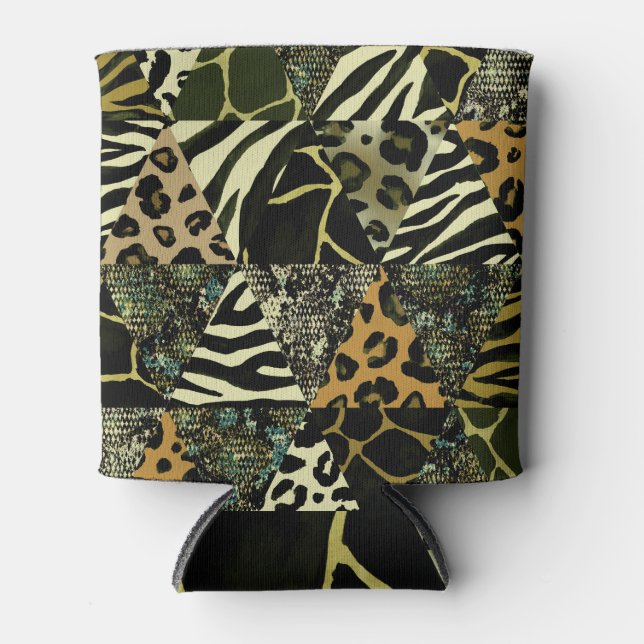 Porta-lata Patchwork Safari: Watercolor Animal Print. (Frente)
