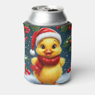 Porta-lata Patinho Amarelo Festivo com Chapéu de Papai Noel
