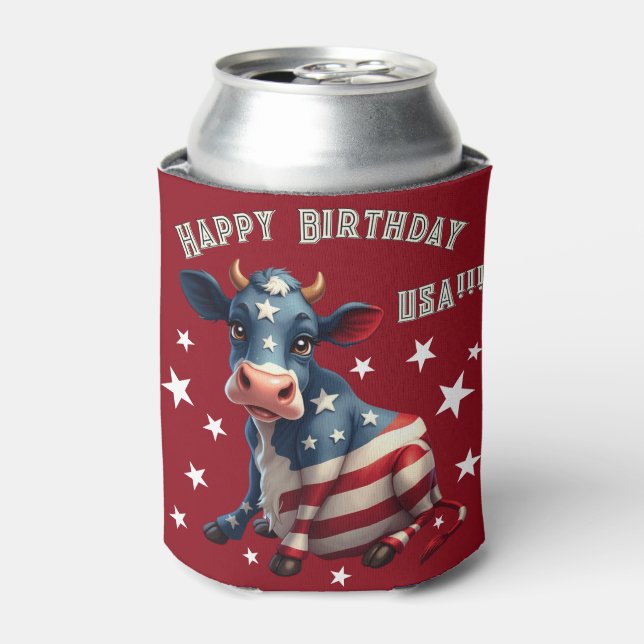 Porta-lata Patriotic American Flag Cow Illustration (Can Front)