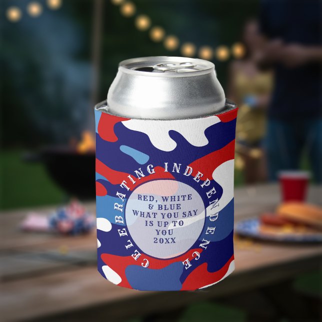 Porta-lata Patriotic Red White and Blue Camo Can Cooler (Red, White and Blue Camo Can Cooler. What you say is up to you)