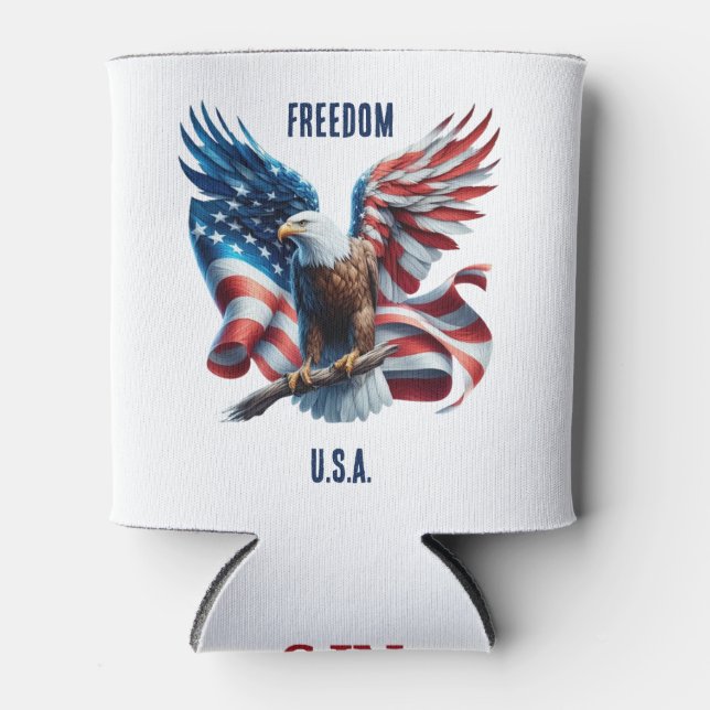 Porta-lata Patriótica Personalizada dos EUA Liberdade com Águ (Frente)