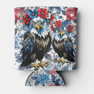 Porta-lata Patriótico EUA Bald Eagles Floral Vermelho Azul