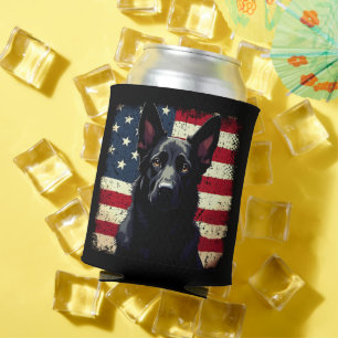 Porta-lata Patriótico German shepherd Negro EUA Bandeira Amer