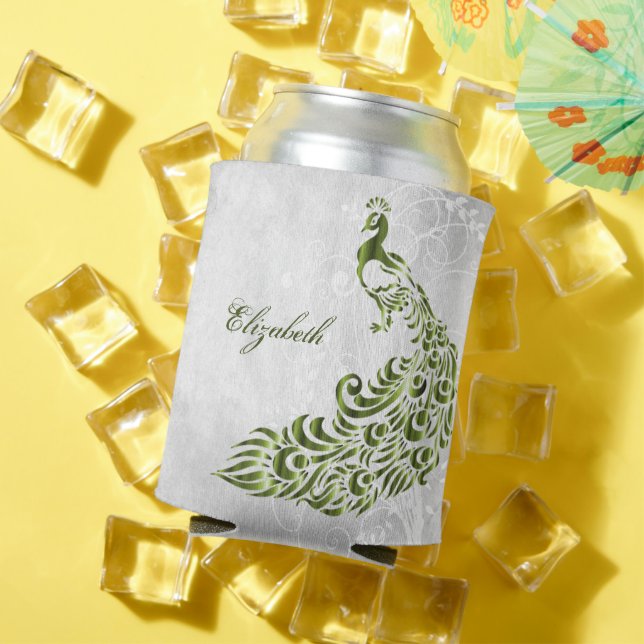 Porta-lata Pavão Verde Personalizado Pode Resfriar (Verão in situ)