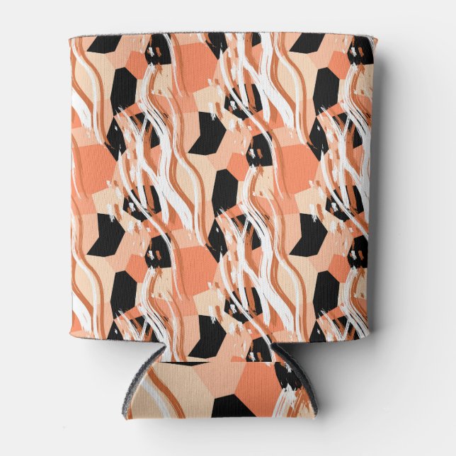 Porta-lata Peach Black White Abstrato Pattern. (Frente)