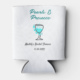 Porta-lata Pearls and prosecco bridal shower blue black name