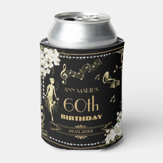 Porta-lata Pearls White Floral Art Deco Gatsby 20s Aniversári (Can Front)