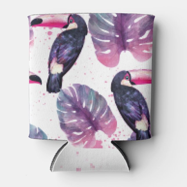 Porta-lata Peças de Aquarela: Chic Ultra-Violeta Tropical. (Frente)