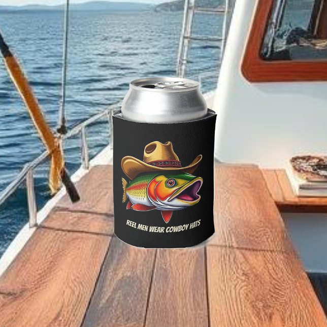 Porta-lata Peixe Engraçado com Chapéu de Cowboy (Funny Gifts for Him Fish with a Cowboy Hat- Can Cooler)