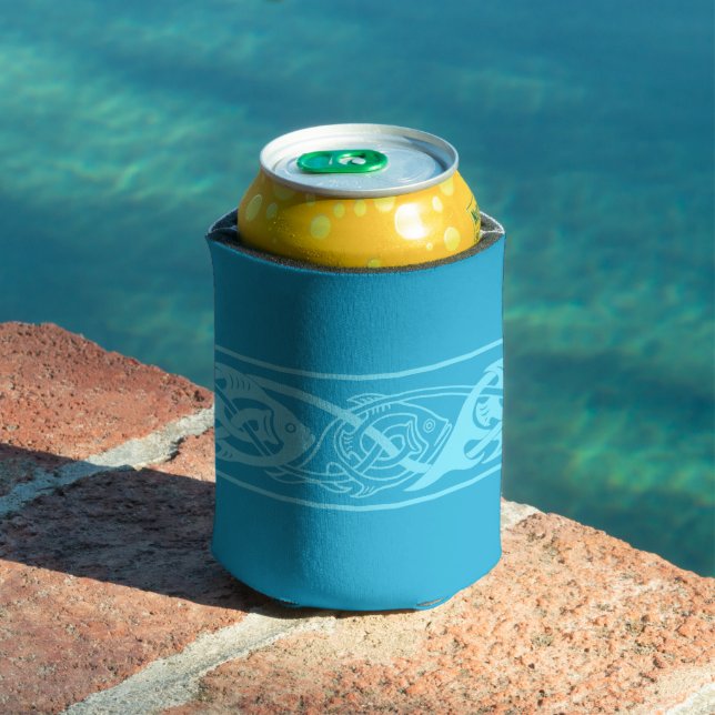Porta-lata Peixes de Knotwork Celta em Blue Can Cooler (Piscina in situ)