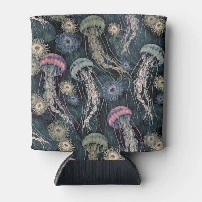 Porta-lata Peixes-judeus etéreos e anêmonas em Teal e Rosa (Frente)