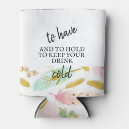 Porta-lata Penas Douradas e rosa-boho