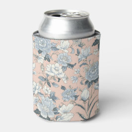 Porta-lata Peônias Azuis Floral Botânico Vintage Pêssego