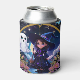 Porta-lata Pequena bruxa com olhos grandes e brilhantes.