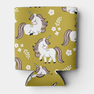 Porta-lata Pequenos unicórnios, flores, padrão de colheita am