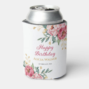 Porta-lata Pequim Vermelho Rosa Dourado Folha Verde Aniversár