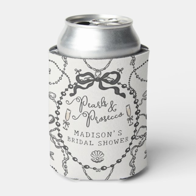 Porta-lata Pérolas e Prosecco Favor de Chuveiro de Noiva com  (Can Front)