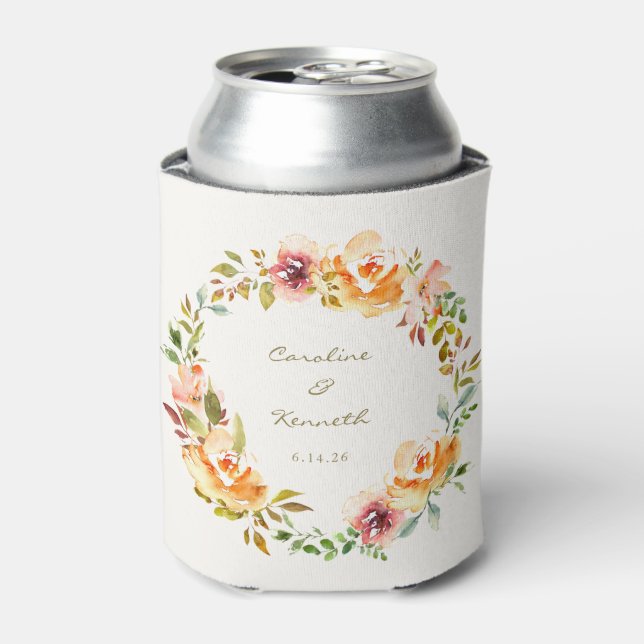 Porta-lata Personalização de Casamento Floral de Aquarela Col (Can Front)