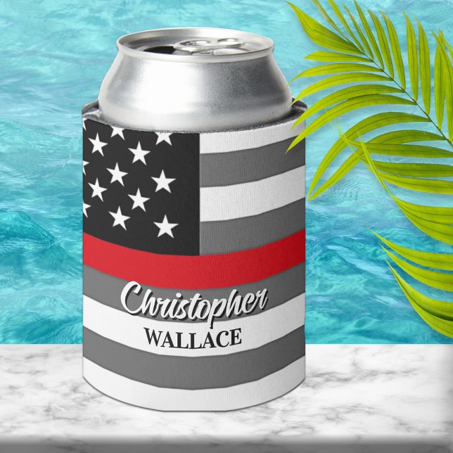 Porta-lata Personalizada Linha Vermelha Magra do Bombeiro Per (Criador carregado)