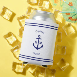 Porta-lata Personalizado de Âncora Náutica (branco e azul)